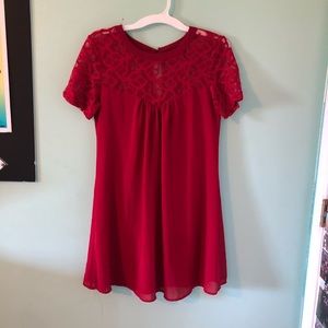 Red Lace Loose Casual Chiffon Dress